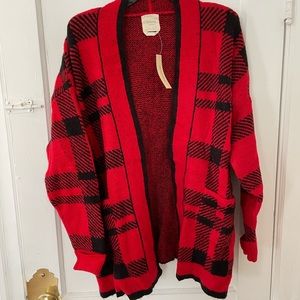 Francesca’s Plaid Sweater Cardigan, Size M